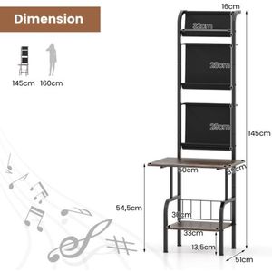 5-laags platenspelerstandaard – Met vinyldisplayplank, rustieke bruine platenspelertafel