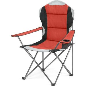 Opvouwbare campingstoel Heavy Duty Luxe Gewatteerd met Bekerhouder Hoge Rug en Zijtafeltje - Rood