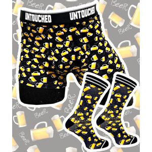 2pack Untouched Beer Mugs boxershort heren + Socks - 39-42- S - Grappige cadeaus - Vaderdag cadeautje voor hem - Heren geschenkset - Heren cadeautips