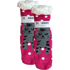 BLACK FRIDAY - Sukats® Huissokken - Homesocks - Maat 36-41 - Dames Huissokken - Antislip Sokken - Fluffy Sokken - Slofsokken - Katten - Kittens - Variant 163 - Meerdere Maten en Varianten - Verwarmde Sokken
