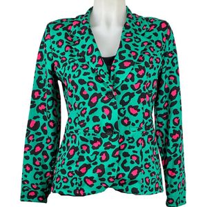 Angelle Milan - Groen-fuchsia print blazer voor Dames - Travelstof - Comfort - Strijkvrij - Duurzaam - Maat L - In 5 maten!