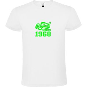 Wit T-Shirt met “Original Sinds 1968 “ Afbeelding Neon Groen Size XS