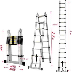 Ariqo Telescopische Ladder - Telescoop Trap - Inklapbaar - Vouwbaar - Anti-slip - Hoogte 5m - 150 kg cap. - 48 cm Breed