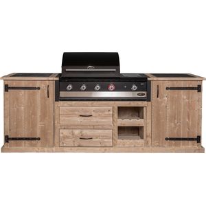 Outside Meubelen | Buitenkeuken - Padang | Boretti Ibrido Top BBQ | Natuursteen blad | Steigerhout | Tuinmeubelen