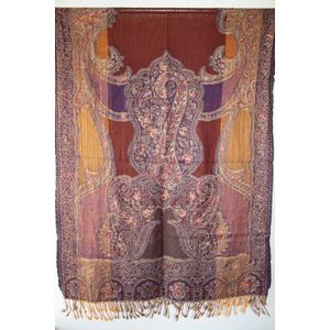 1001musthaves.com Wollen dames sjaal bruin goudgeel lila met fijn meerkleurig borduurwerk 70 x 180 cm