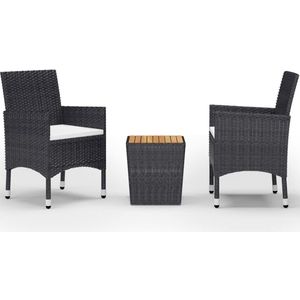 vidaXL Bistroset - 3-delig - Poly Rattan - Zwart Bistroset - Tuinset - Eetkamerstoel - Outdoor Meubilair - Patio Furniture