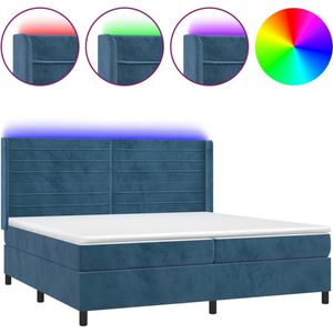 vidaXL - Boxspring - met - matras - en - LED - fluweel - donkerblauw - 200x200 - cm