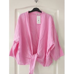 Dames vest Anne-effen roze-driekwart mouwen-L/XL-bolero model