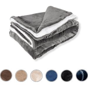 DecoSence® Fleece deken 150x200 cm - Fleece Plaid - Plaids - Grijs Antraciet - Grand Foulard Bank - Extra Dik