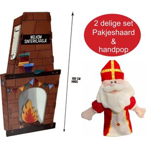 Sinterklaas pakjeshaard | 2-delige set | schoorsteen met Sinterklaas handpop | Sinterklaasdecoratie | Schoen cadeau