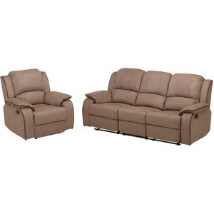 Driezits relaxbank en relaxfauteuil van microvezel HERNANI - Taupe L 210 cm x H 99 cm x D 96 cm