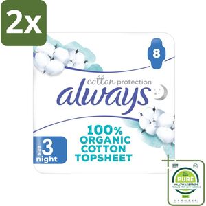Always - Maandverband - Night - Cotton Protection - Met Vleugels - 8 Maandverband - Voordeelverpakking - 2 stuks - Nachtverband - Maandverband