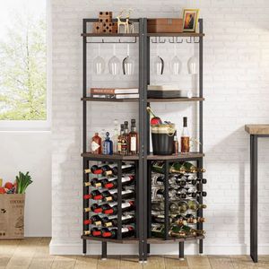 Wijnkast - Wijnrek - Drankkast - Hoekkast- Kast - Met glazenrek - Industrieel - Hout en metaal - Bruin/Zwart