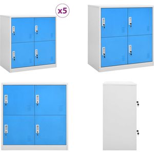 vidaXL Lockerkasten 5 st 90x45x92-5 cm staal lichtgrijs en blauw - Lockerkast - Lockerkasten - Locker Kast - Locker Kasten