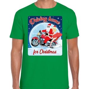 Fout Kerstshirt / t-shirt - Driving home for christmas - motorliefhebber / motorrijder / motor fan groen voor heren - kerstkleding / kerst outfit M