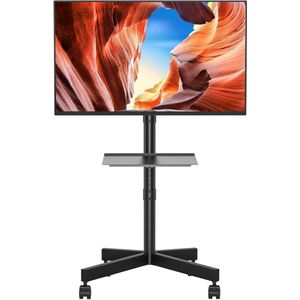 Mobiele TV Standaard op Wielen voor 23-60 Inch TV's, Hoogte Verstelbaar met Laptopplank, MAX. VESA 400x400 mm tot 25KG