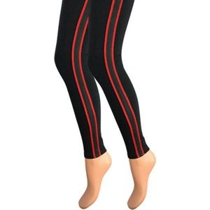 Dames legging - Katoen - Gestreept - Zwart-Rood - Maat S/M