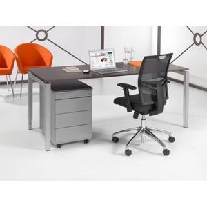 4 poots bureau Kubus breed 140CM diep 80CM bladkleur Ahorn framekleur Wit (RAL9010)