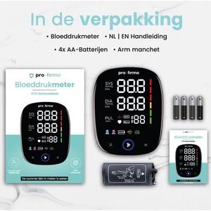 Pro Firmo Bloeddrukmeter Bovenarm – Automatische Digitale Bloeddrukmeter voor Thuisgebruik met Hartslagmeter, Groot LCD Scherm, WHO-indicator & Geheugen – Inclusief Batterijen & Opbergzakje