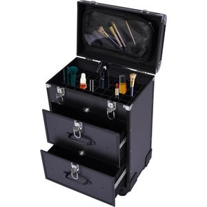 DHN Make-up Koffer - 3-Tier Professionele Rollende Make-Up Trolley - Make-Up Opslag - Organizer - Zwart