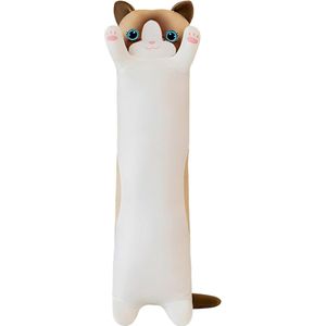 Schattig lang pluche kussen - katvormig werpkussen - met pluche gevuld - slaappoppenkussen - voor kinderen en volwassenen - 70 cm wit cat pillow