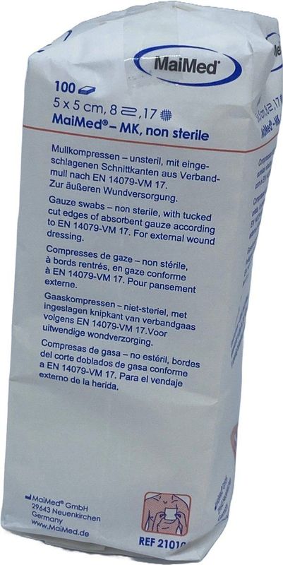 MaiMed non-woven gaascompressen 5cm x 5cm 8-laags - 100 stuks