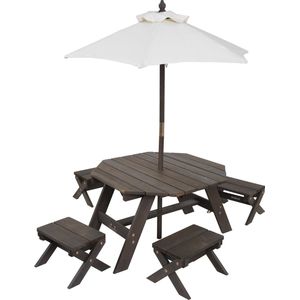 KidKraft Octagon Table, Stools & Umbrella Set - Bear Brown & Beige