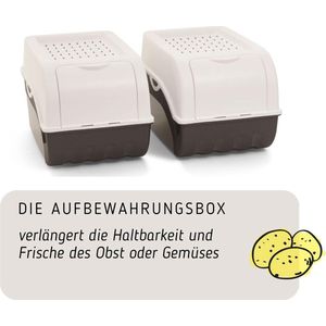Aardappelopbergdoos, 2 x medium 5 l, wit, aardappelbox, stapelbaar, uienbox, aardappelmand, fruitcontainer, aardappelkist, uien, opslag, vershouddoos wortelen