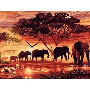 Diamond painting - Kudde olifanten - Geproduceerd in Nederland - 30 x 40 cm - dibond materiaal - vierkante steentjes - Binnen 2-3 werkdagen in huis