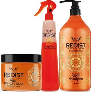 Redist - Argan Haarverzorging Set 3-delige - Argan Shampoo 1000 ML-Argan Haarverzorgingsmasker 500 ML-Argan 2-fasen Haarconditioner 400 ML