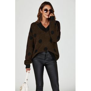 Wolmix V-hals trui in bruin en zwarte stippen
