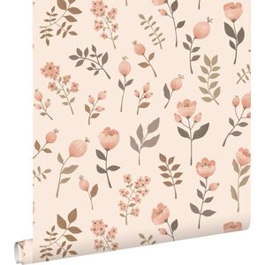 ESTAhome behang bloemen zacht roze en beige - 0.53 x 10.05 m - 139693