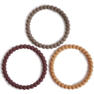 Mushie Set 3 Siliconen Bijtringen Bracelet | Berry/Marigold/Khaki *