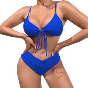 Dames bikini set, driehoekig cut-out badpak, V-hals, tweedelig, lage taille, sexy zwempak met trekkoord