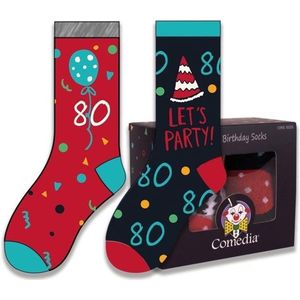 Witbaard Cadeausokken 80 Jaar Polykatoen Blauw/rood 2-delig