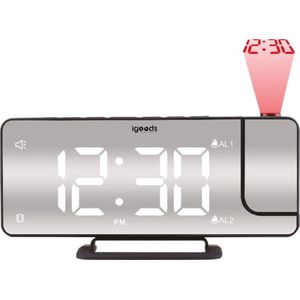 Igoods Wekkerradio – Projectieklok – Automatische helderheid – Spiegel – Temperatuur – Snooze functie – Radio - USB