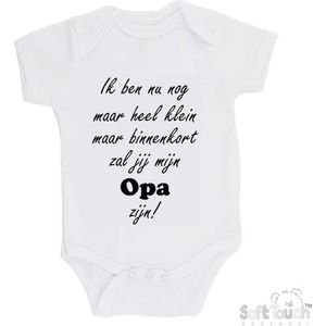 100% katoenen Romper ""Ik ben nu nog maar heel klein maar binnenkort zal jij mijn opa zijn!"" Unisex Katoen Wit/zwart Maat 56/62