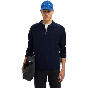 Selected Homme Heren trui SLHTELLER FN RELAXED HALF ZIP POLO bequem Blauw L Volwassenen