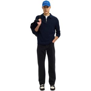 Selected Homme Heren trui SLHTELLER FN RELAXED HALF ZIP POLO bequem Blauw L Volwassenen