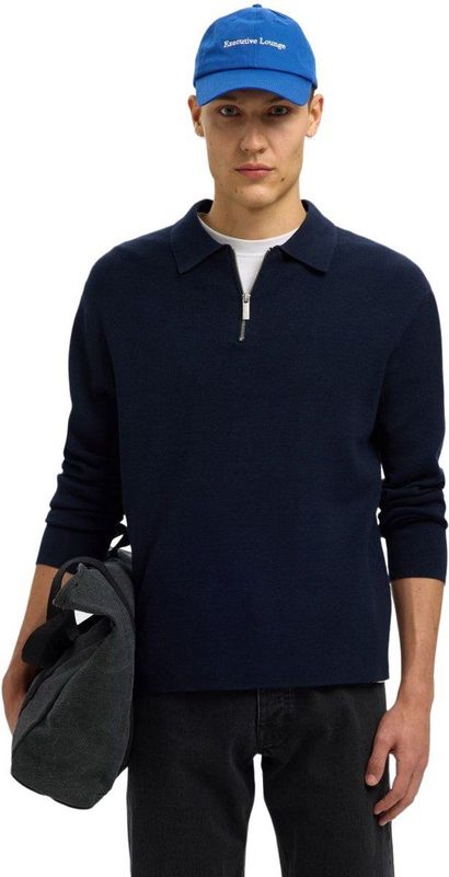 Selected Homme Heren trui SLHTELLER FN RELAXED HALF ZIP POLO bequem Blauw L Volwassenen