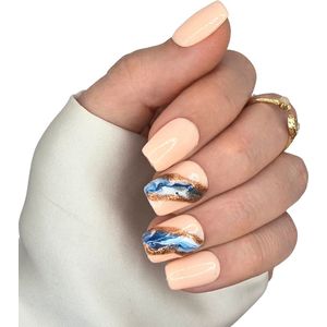 SD Press on Nails - B-264 Plaknagels - Nagelset 20 Nagels - Nude Blauw Marbe - Gellak - Nagellak - XS Coffin Nageltips - Nepnagels met Lijm - Kunstnagels - Nail Art - Handmade - Valse nagels - Nagelvijl - Accessoires - Pastel Nagels