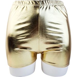 BamBella® Korte broek - Maat S/M- Wetlook Dames - Goudgeel Glans Lame metallic Short gym broek