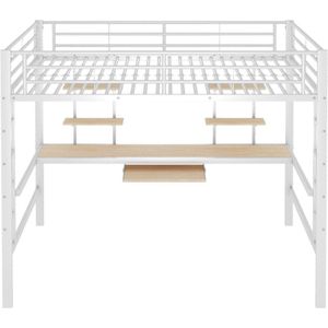 Gotagee Hoogslaper Metalen bed IJzeren bed met bureau en boekenkast Jeugdbed zonder matras Volwassen bed Praktisch slaapkamermeubilair Bedframe