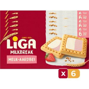 Liga milkbreak melk-aardbei - 245 gr - 6 Stuks - Snack - Koek - Voordeelverpakking