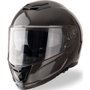 VINZ Dalton Carbon Integraalhelm met Zonnevizier | Scooterhelm & Motor helm | Lichtgewicht 1400 gram & Extra veilig ECE 22.06 | Incl. Opbergzak - Zwart - XL