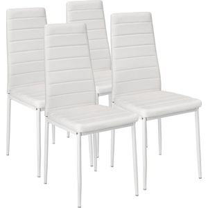 tectake® Set van Eetkamerstoelen - Kunstleren Stoelen met Hoge Rugleuning - Belastbaar tot 150 kg - Afmetingen 41 x 45 x 98,5 cm (wit, 4 stuks)