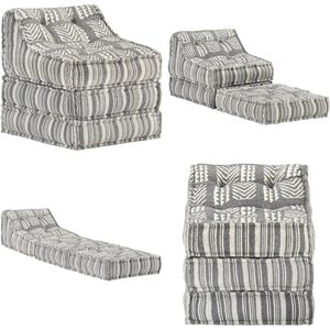 vidaXL Poef modulair stof gestreept grijs - Poef - Poefs - Poefen - Hocker