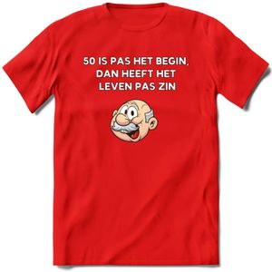 50 is pas het begin T-Shirt | Grappig Abraham 50 Jaar Verjaardag Kleding Cadeau | Dames – Heren - Rood - S