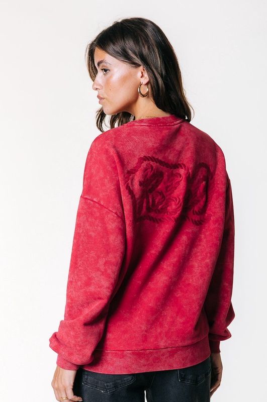 Colourful Rebel - Braid Acid Wash - Sweater - Rood - Dropped Shoulder