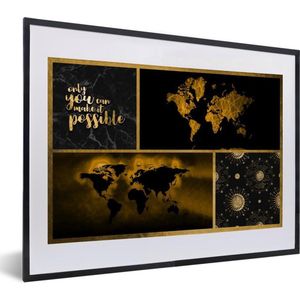 Fotolijst incl. Poster - Wereldkaart - - Luxe - Goud - 40x30 cm - Posterlijst